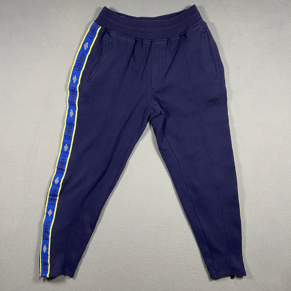 Umbro Jogger Sweatpants Mens Medium Navy Blue Logo Tape Ankle Zip Premier